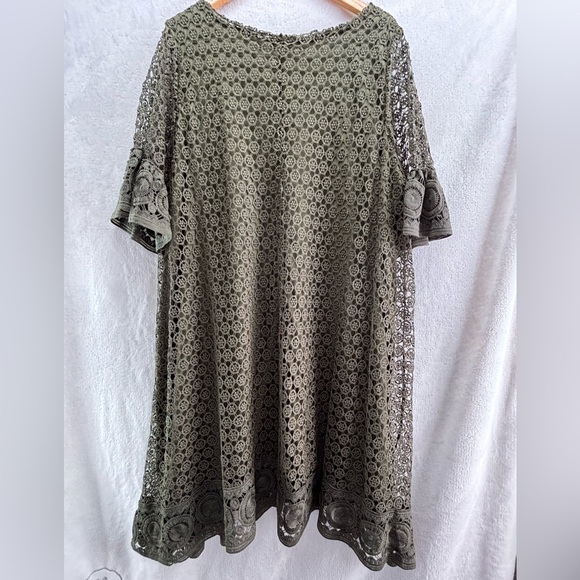 Lane Bryant Olive Green Knit Lace Overlay Boho Dress Sz 24 Flowy Peasant - Picture 5 of 7